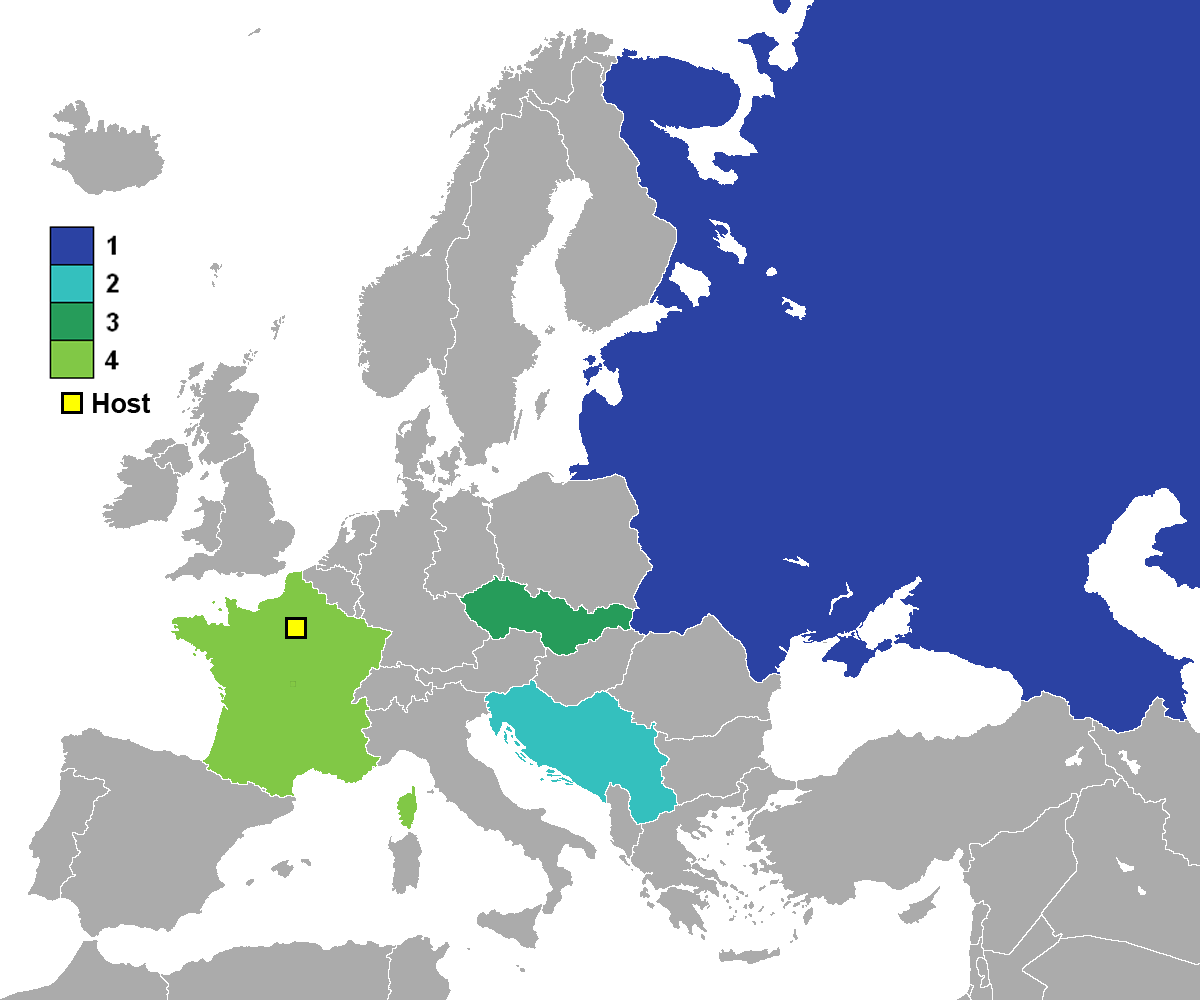 European Nations' Cup 1960 final team ranking, showing:
Winner
Runner-up
3rd
4th
Yellow square is host nation .