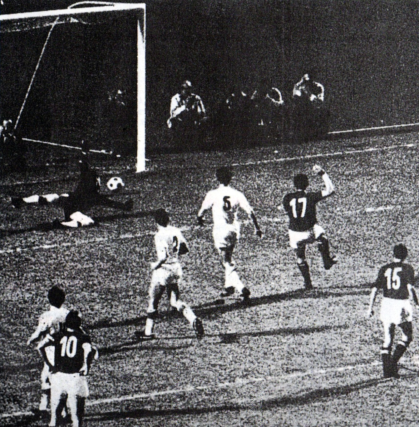 Rome (Italy), Olympic Stadium, June 10, 1968. Italy – Yugoslavia 2-0, UEFA Euro 1968 final, replay: Italy's forward Luigi "Gigi" Riva (no. 17) scoring at 11' the partial 1-0.