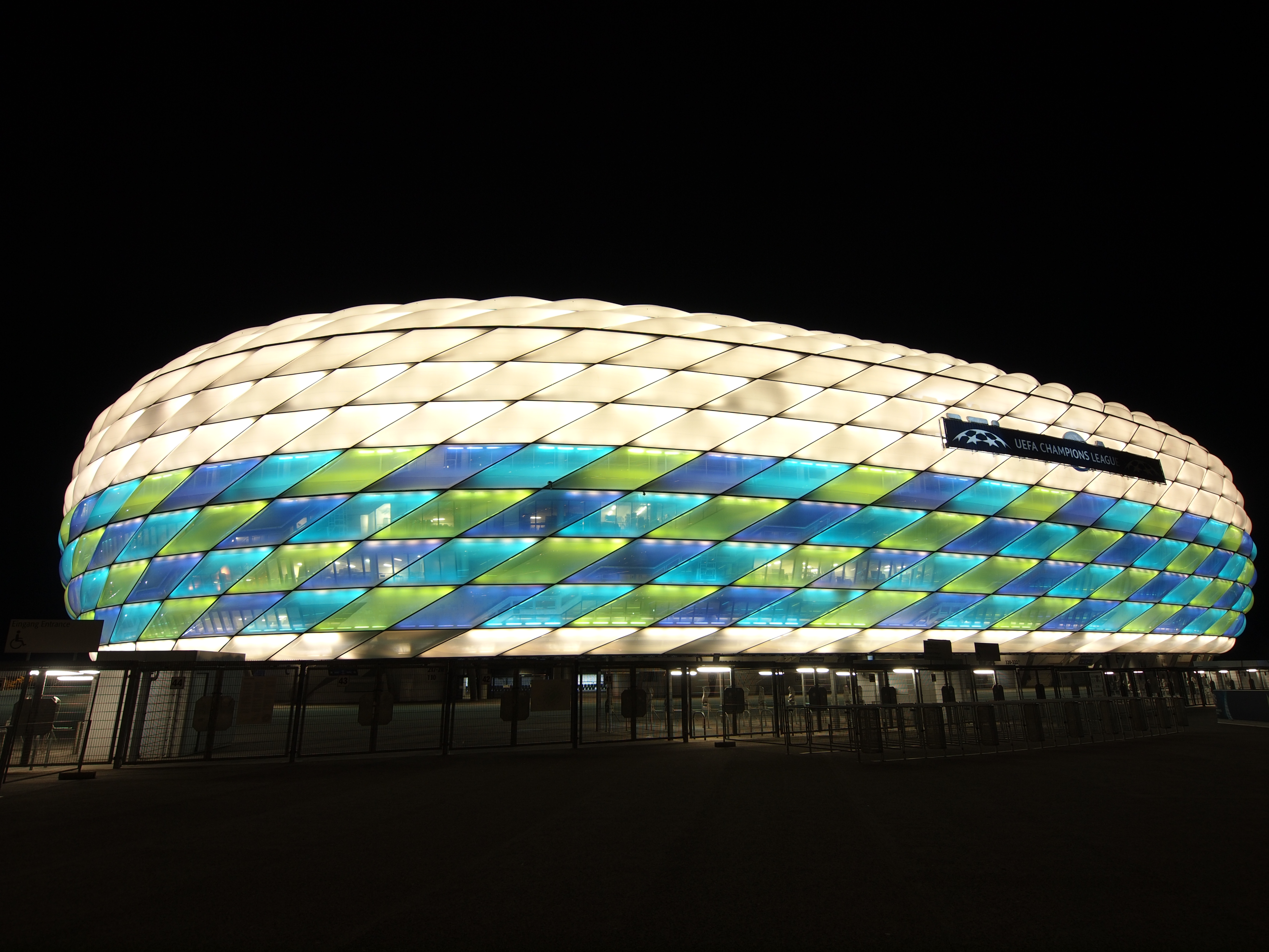 The illumination of the Allianz Arena during the UEFA Champions League 2011/2012.